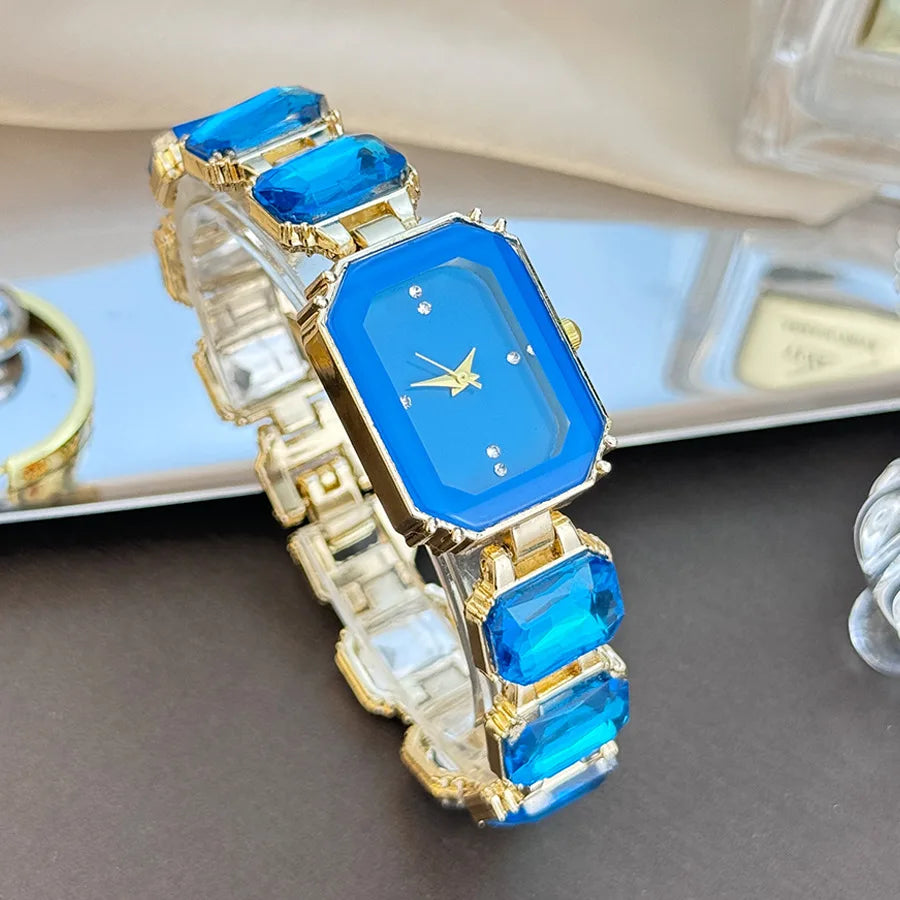 Women'S Large Section Rhinestone Chain Rectangular Color Case Rhinestone Dial Fashion European and American Style Ladies Watch