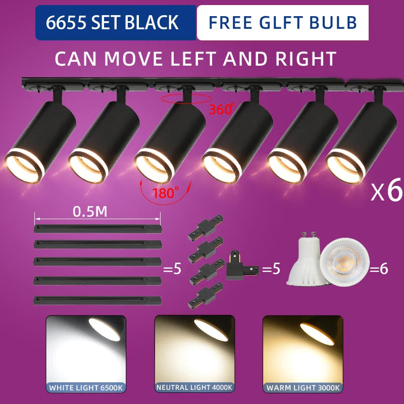 Led Track Light 85-265V COB Ceiling Track Lamp Rail Lighting System Set Rails Spot for Clothing Shop Living Room Store Home
