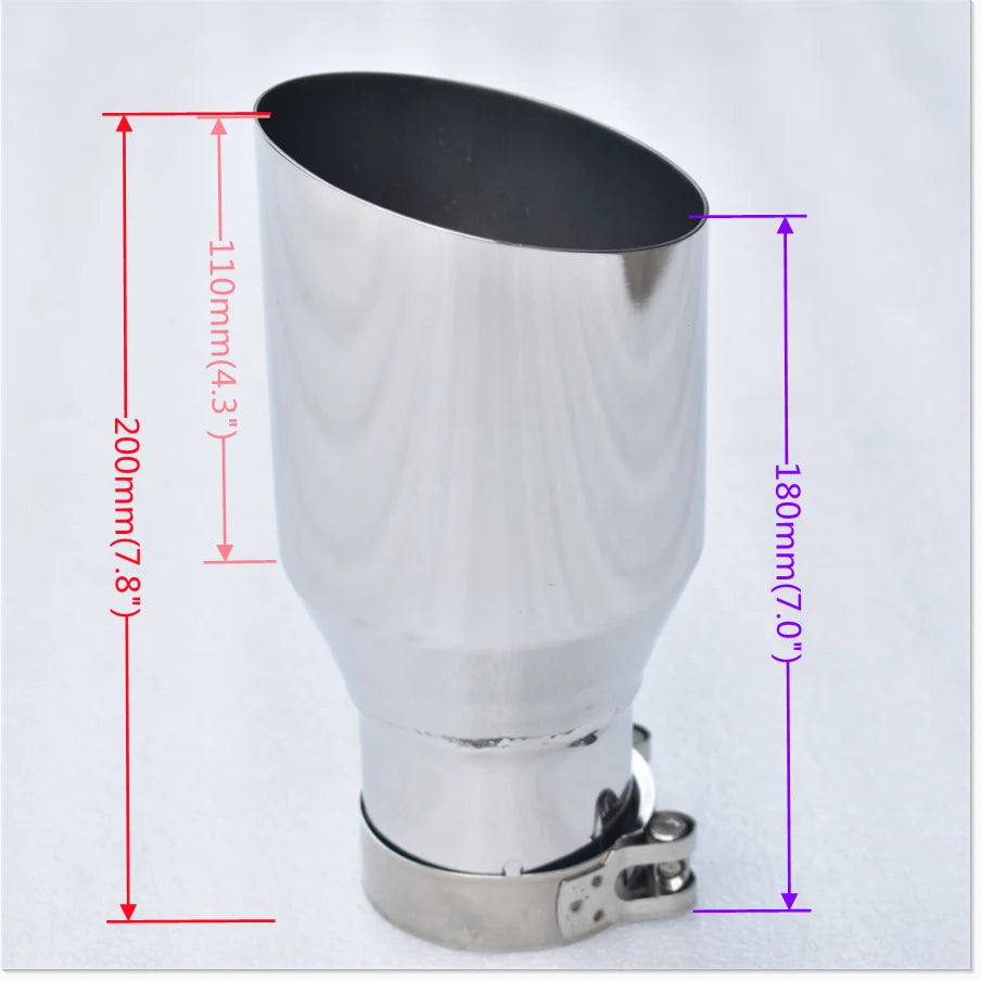 MILLTEK SPORT 304 Stainless Steel Car Muffler Glossy Silver Pointed Exhaust Nozzle Universal Angled Design for Automotive