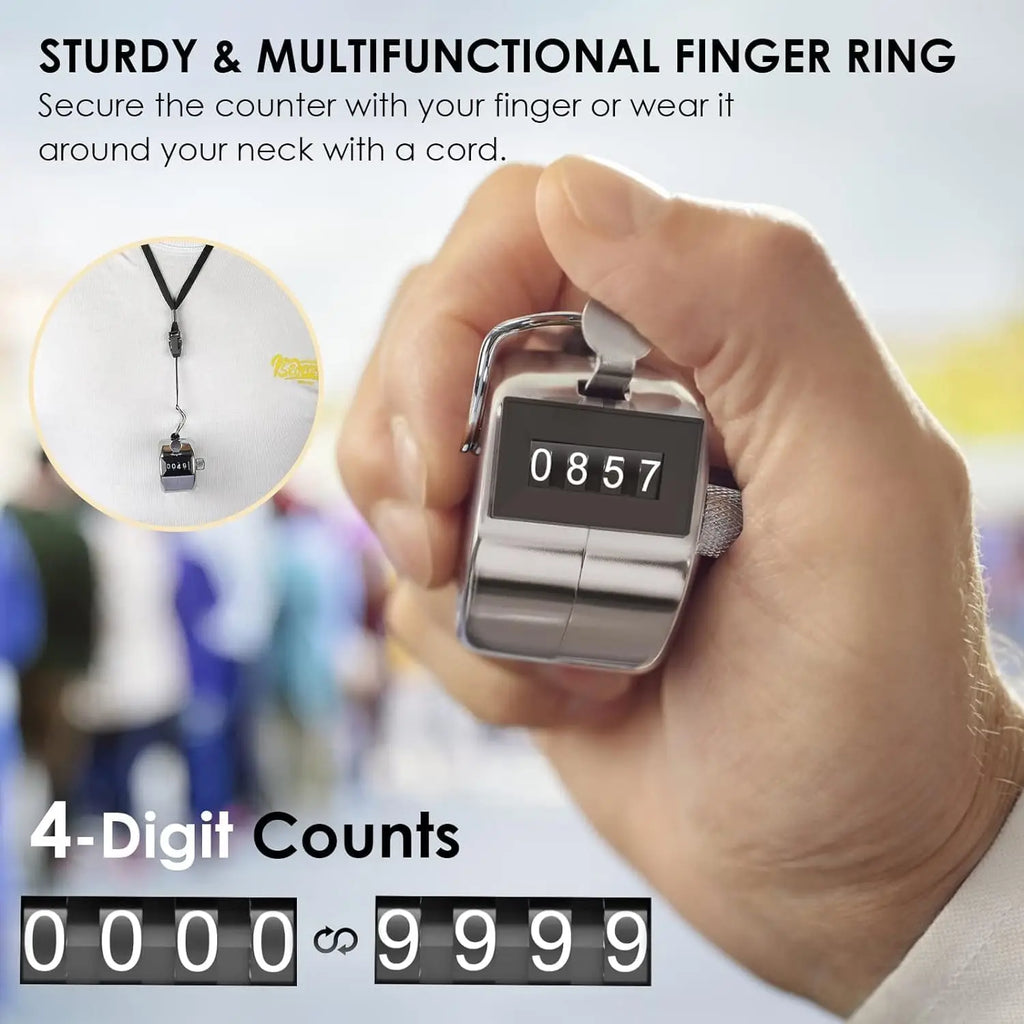 Handheld Tally Counter Tool 4 Digit Number Count Clicker Counter Hand Mechanical Pitch Counters for Coaching,Knitting,Fishing,