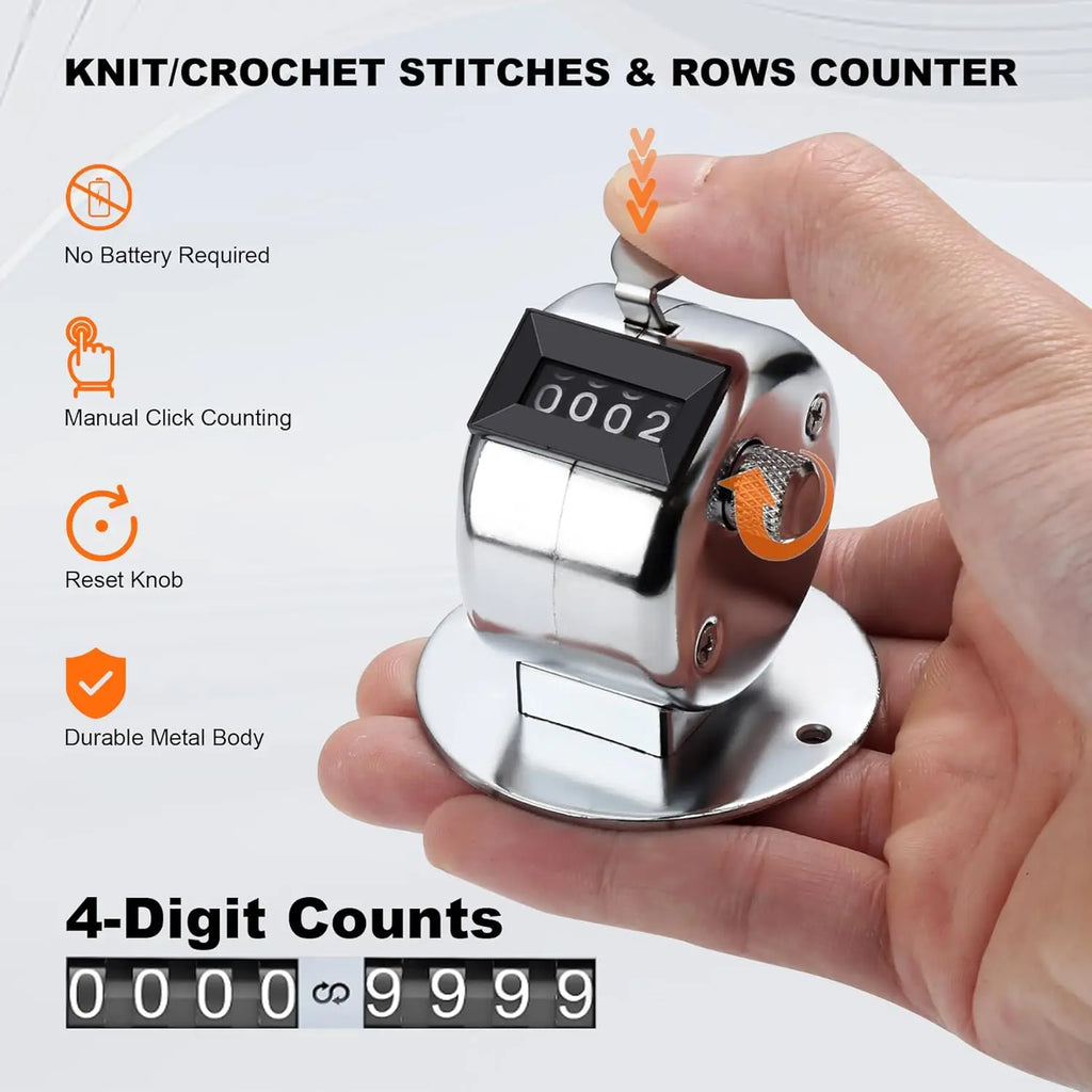 Handheld Tally Counter Tool 4 Digit Number Count Clicker Counter Hand Mechanical Pitch Counters for Coaching,Knitting,Fishing,