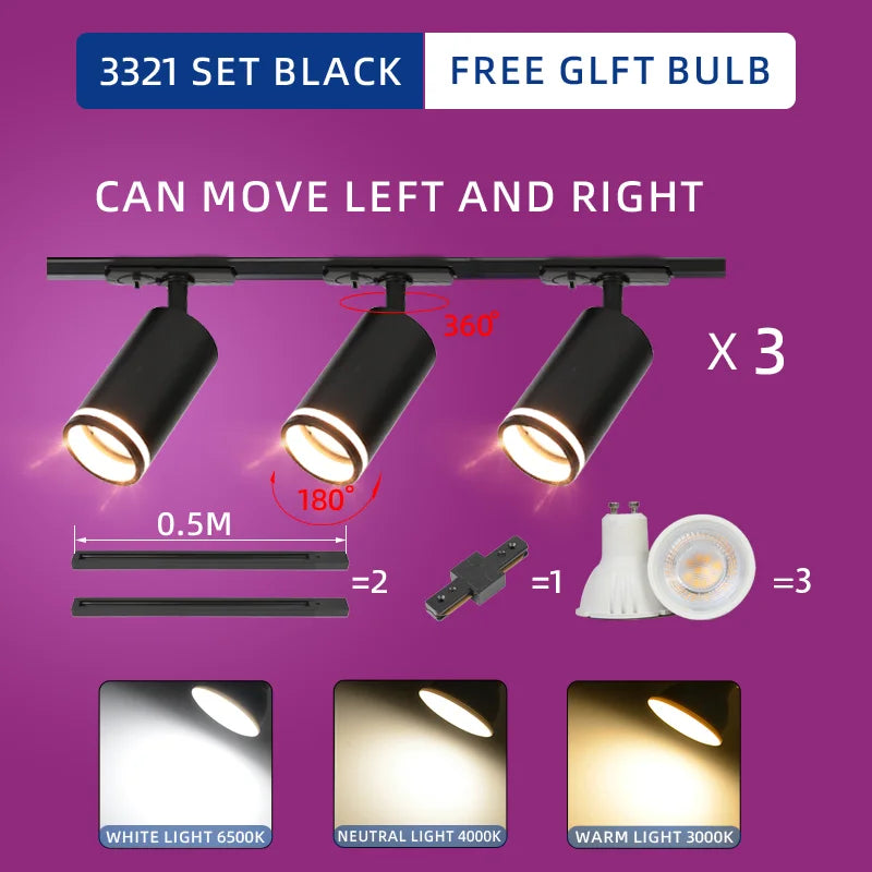 Led Track Light 85-265V COB Ceiling Track Lamp Rail Lighting System Set Rails Spot for Clothing Shop Living Room Store Home