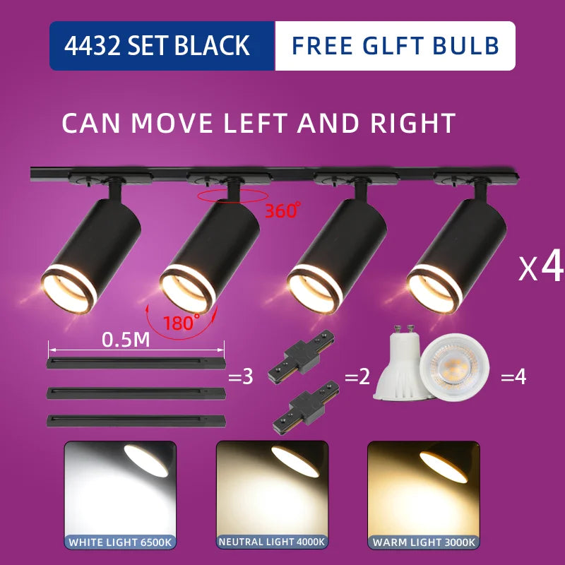Led Track Light 85-265V COB Ceiling Track Lamp Rail Lighting System Set Rails Spot for Clothing Shop Living Room Store Home